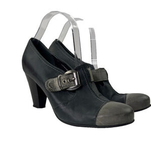 Wojas Black Leather Heeled Ankle Booties Shoes with Buckle